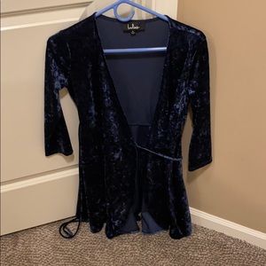 Lulus blue velvet wrap mini dress